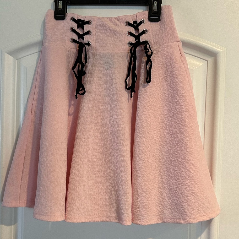 Midnight Hour Pink with Black Lace-Up Skirt with side pockets